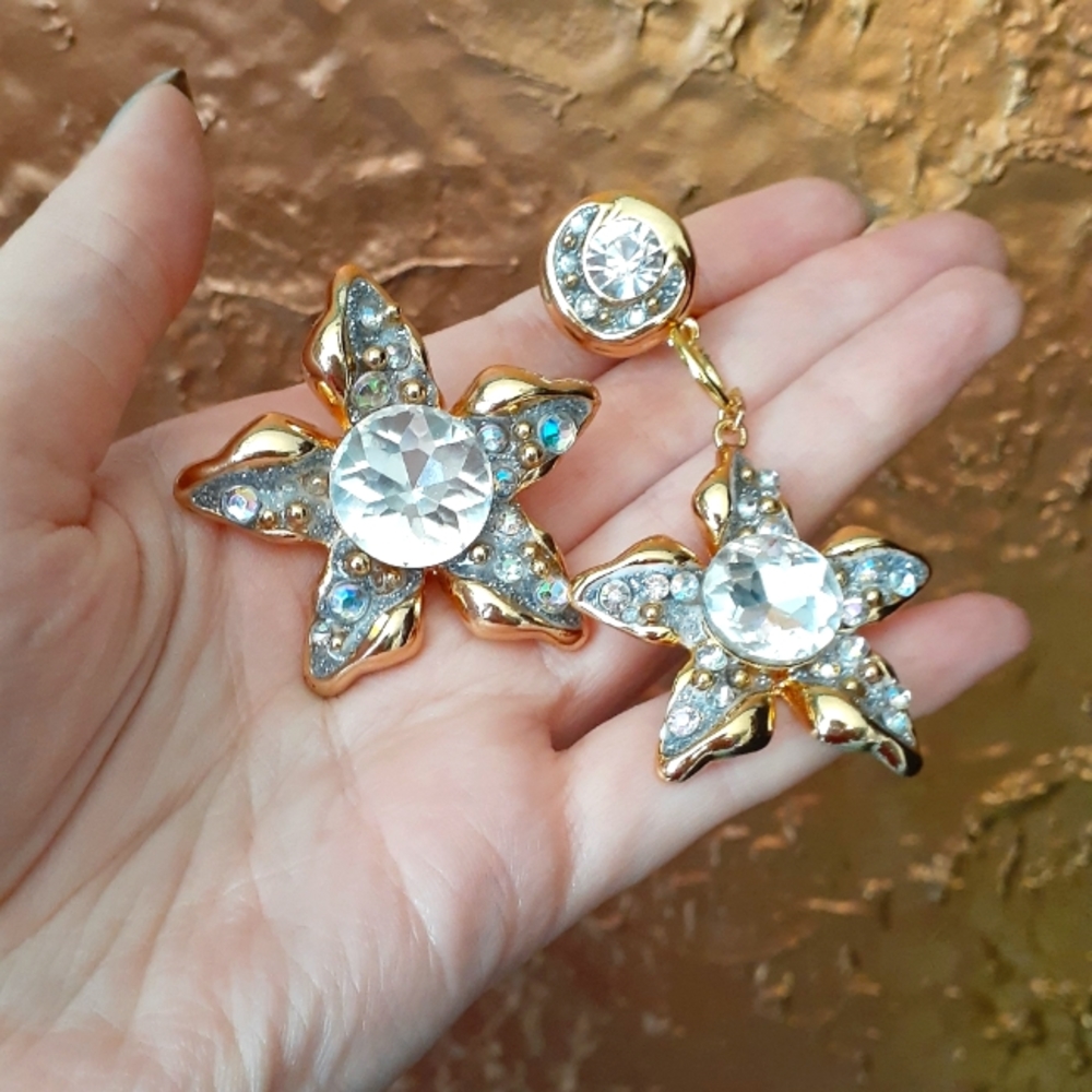 NWOT Zara Assymetrical Bejeweled Star Motif Earrings